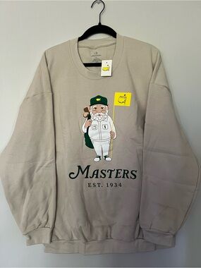 Masters Beige Crewneck with Golfer Graphic and Yellow Flag